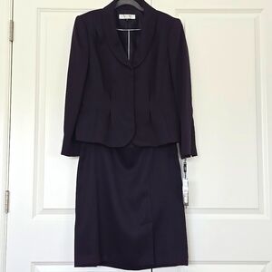 New Tahari Purple Black Herringbone Skirted Suit